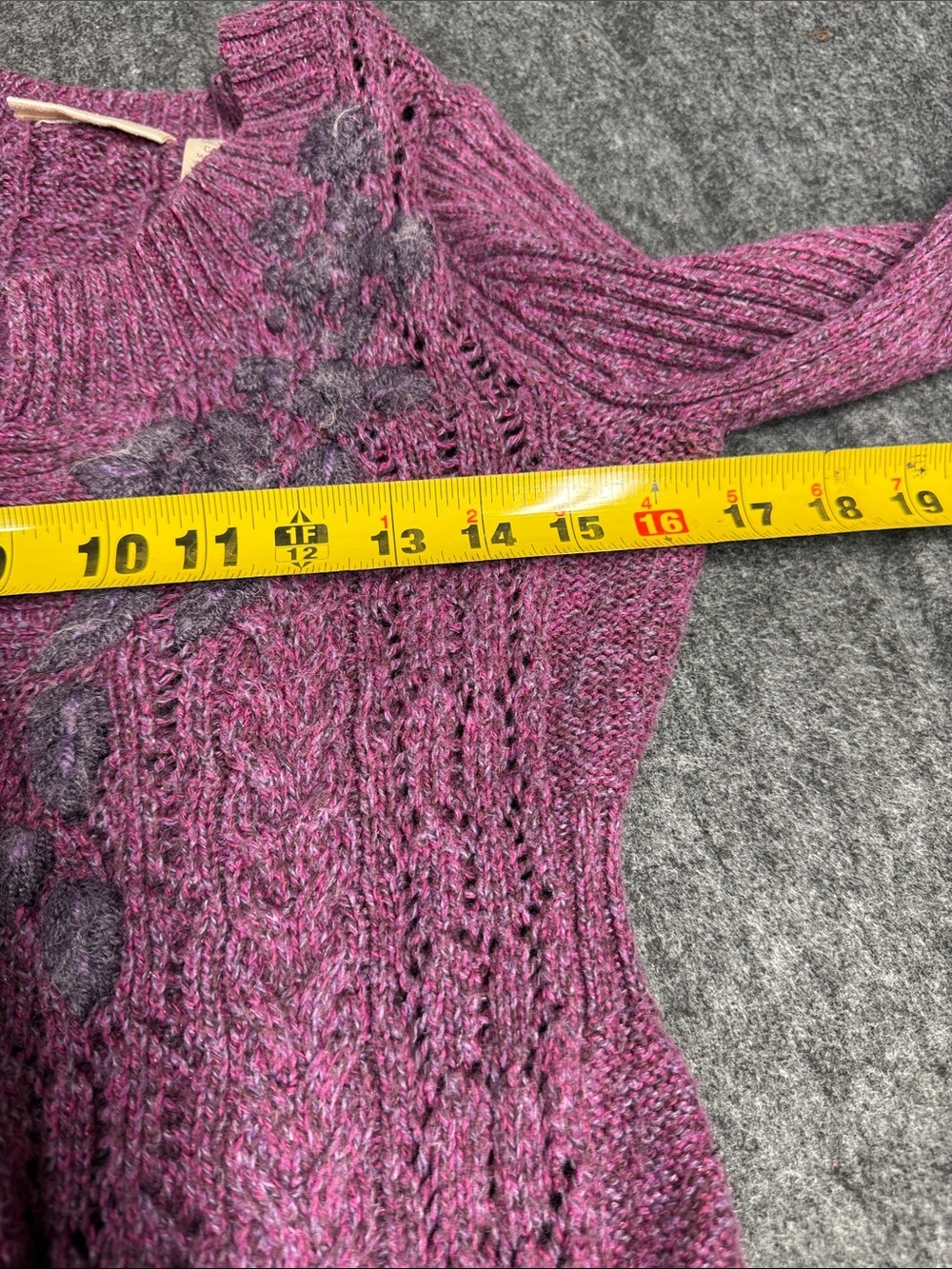 DKNY Rose-Purple Floral Cable V-Neck Sweater - Picture 6 of 6